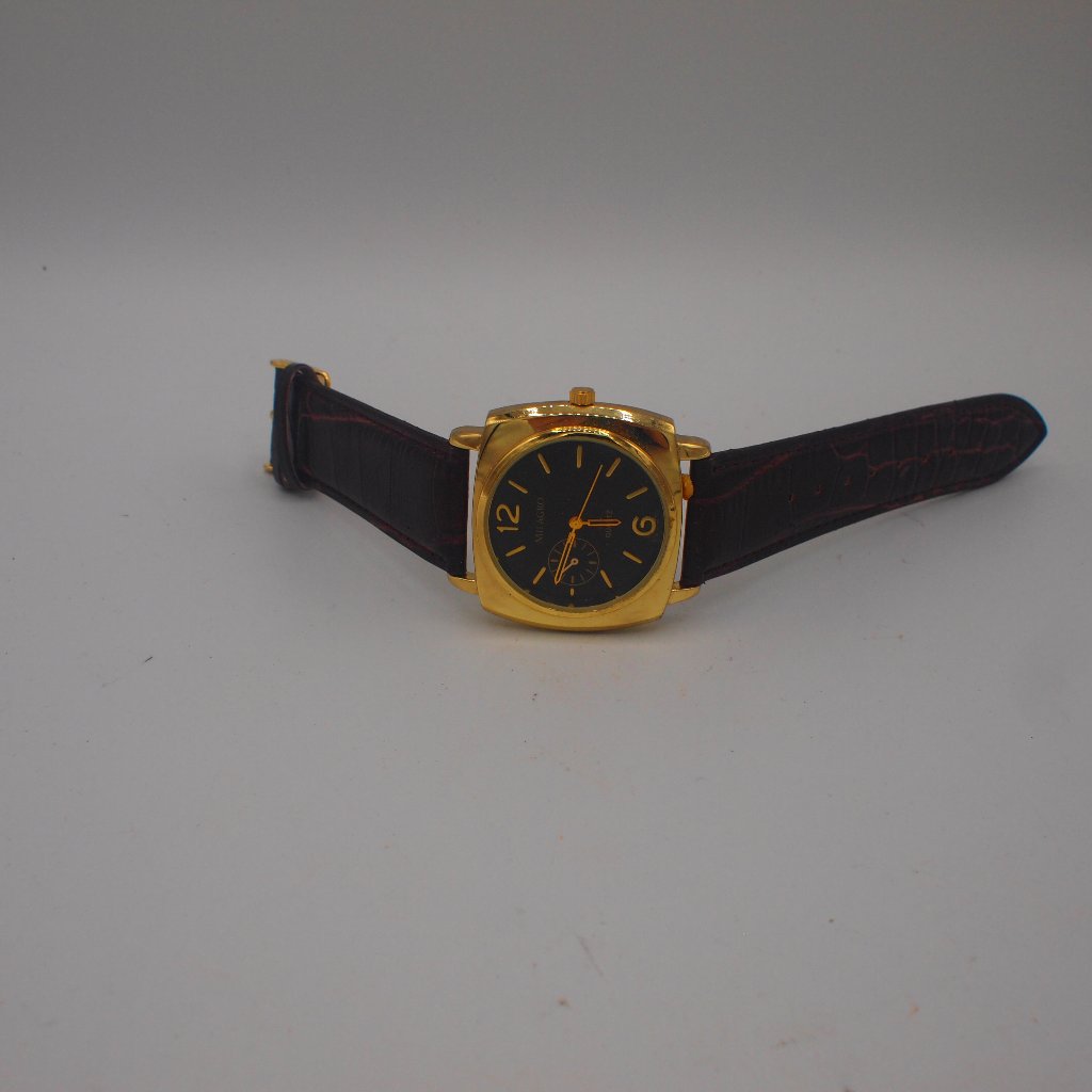 Milagro Black & Gold Face Watch. Brown Leather Band. Brand New.
